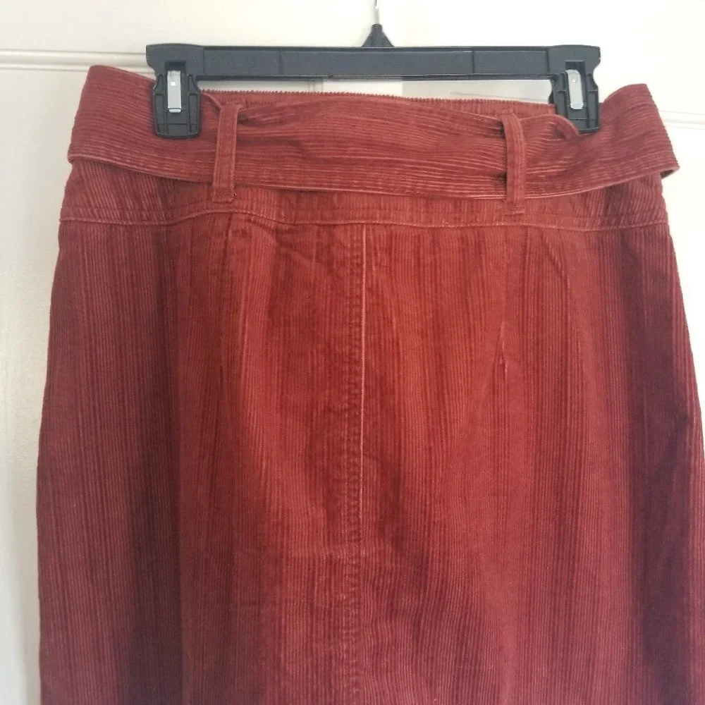 Rewash Rust Corduroy Skirt with Wide Self Belt